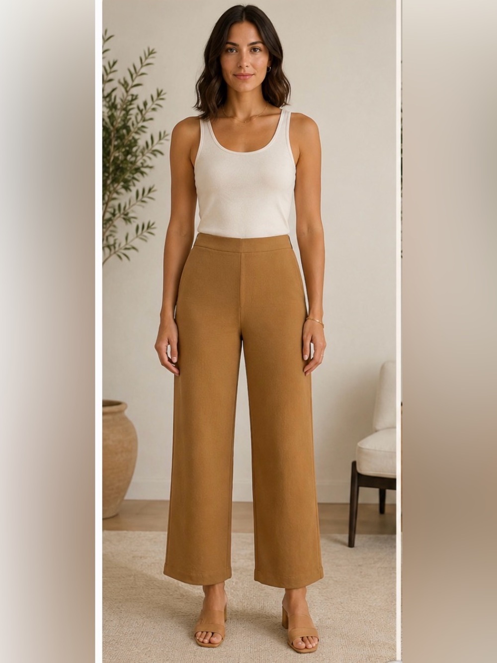 Aritzia Wilfred Tan Genny Side Zip Kick Flare Crop Pant 10